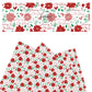 Red flowers with christmas sayings on white faux leather sheets