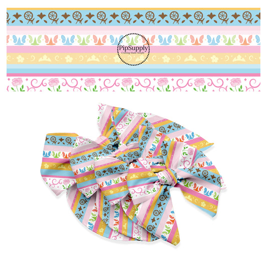 Pink and blue princess stripes hair bow strips
