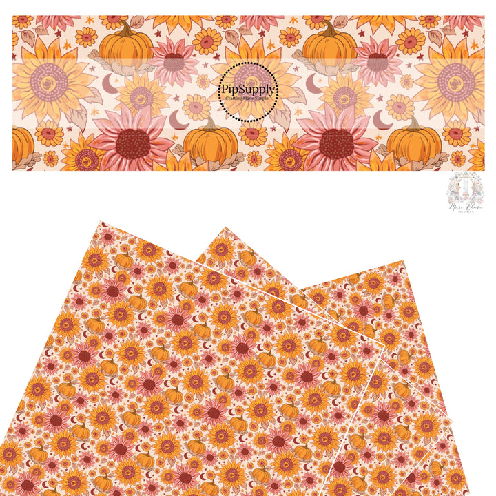 Sunflowers, moons, stars, and pumpkins faux leather sheets