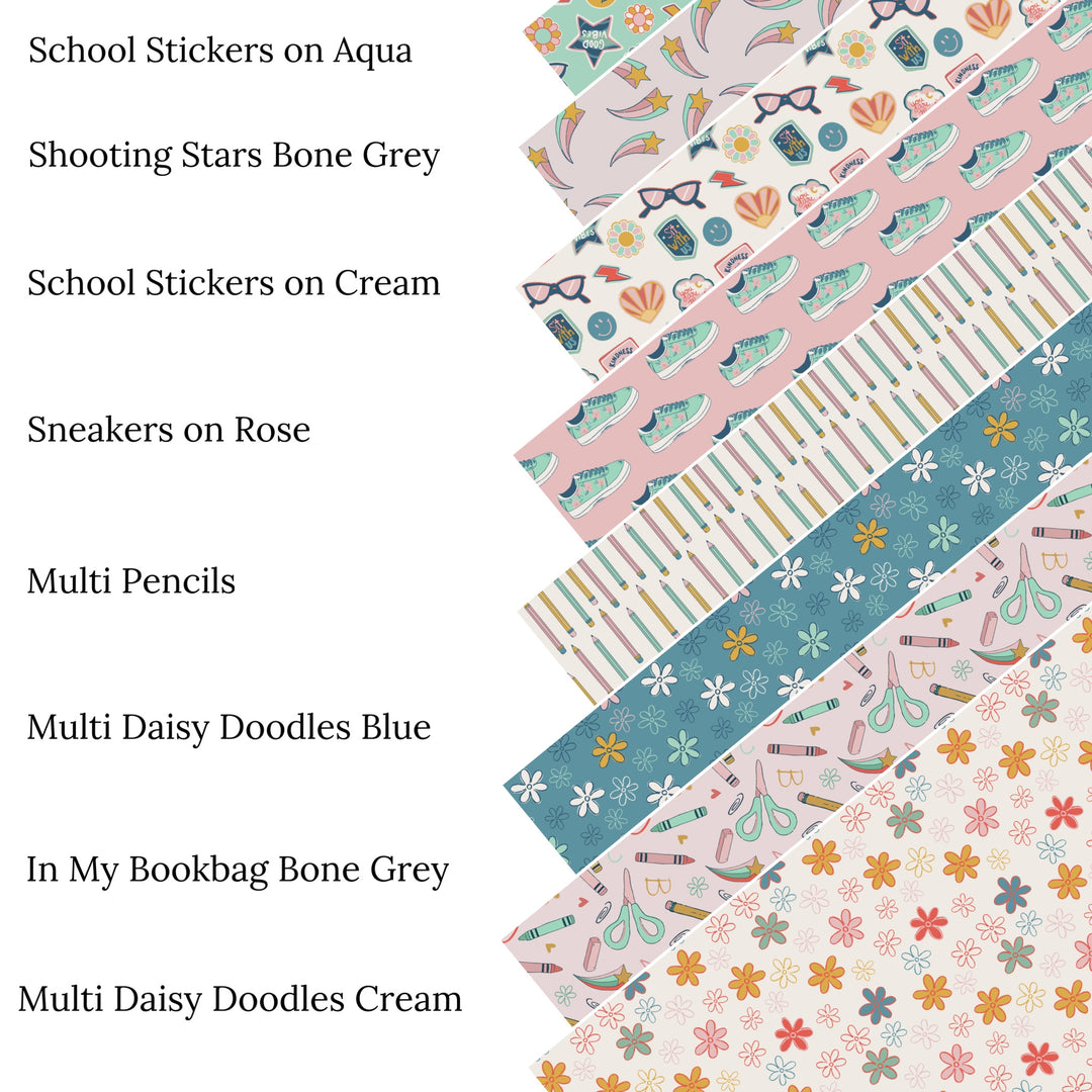 Multi Daisy Doodles Blue Faux Leather Sheets