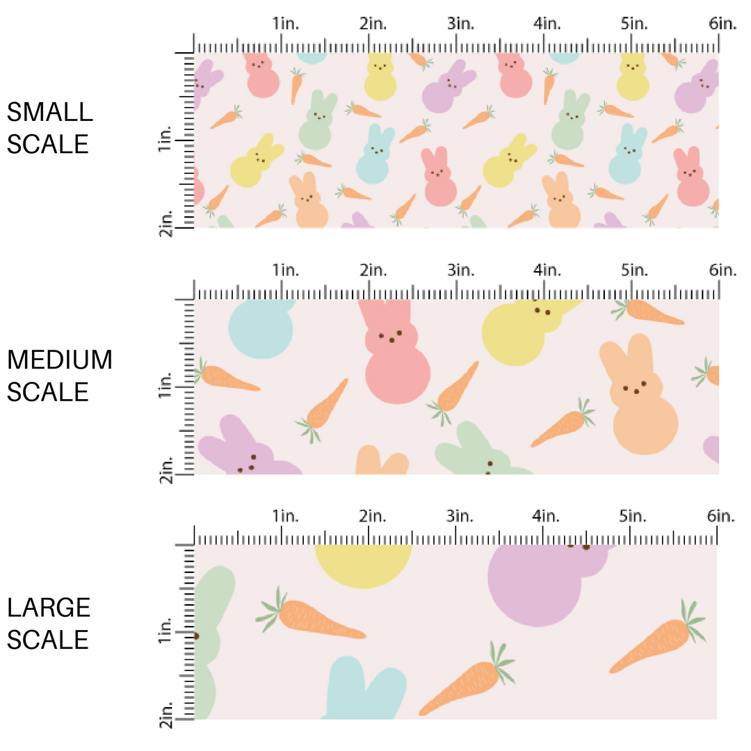 Fluffy Marshmallow Bunnies and Carrots on Cream Fabric by the Yard scaled image guide.