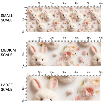 Faux Embroidered Fluffy White Spring Bunnies on Cream Fabric by the Yard scaled image guide.