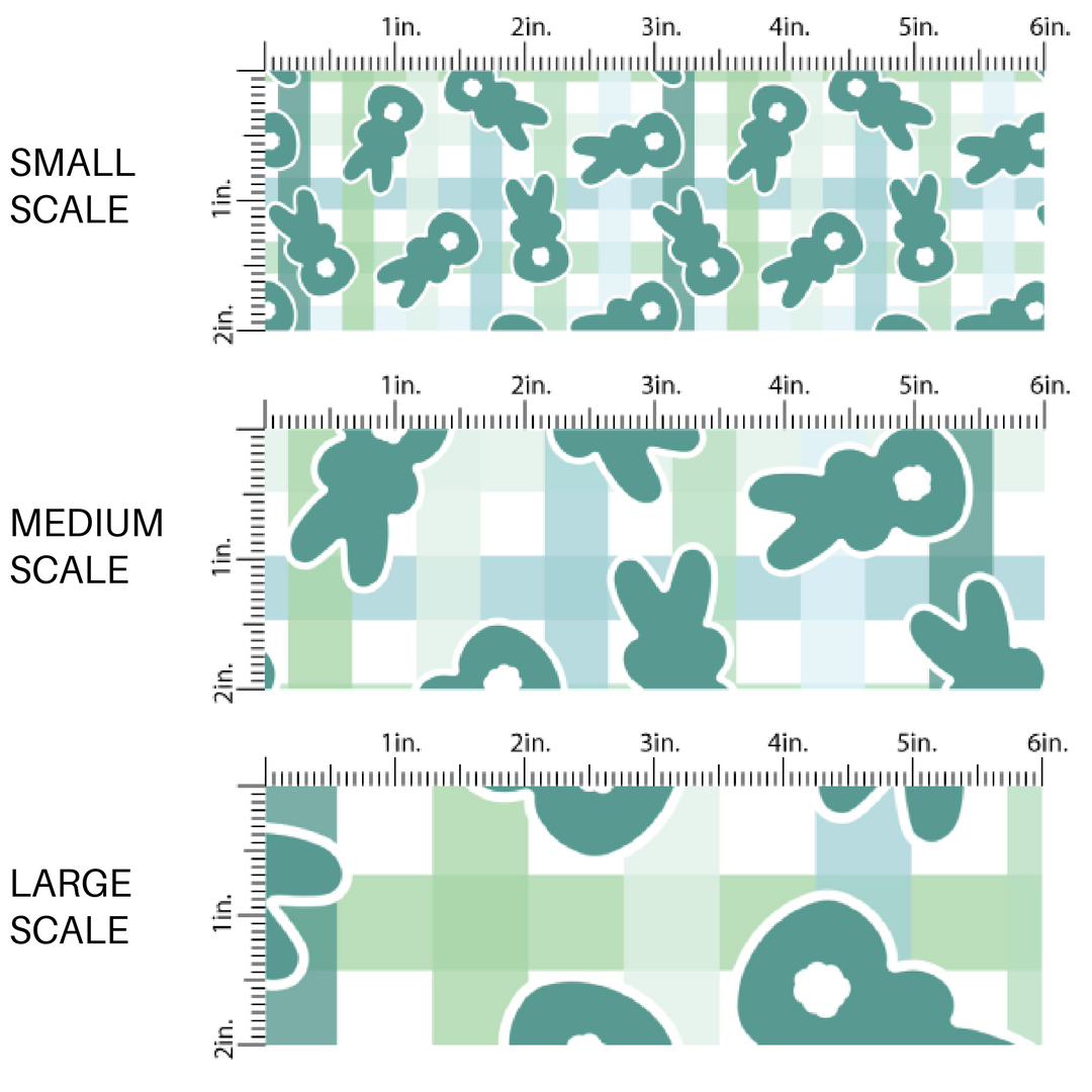 Fluffy Marshmallow Bunnies on Blue and Cream Plaid Fabric by the Yard scaled image guide.