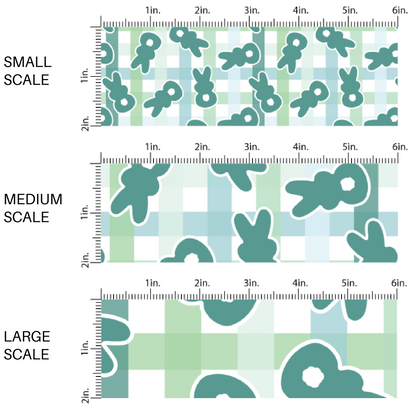 Fluffy Marshmallow Bunnies on Blue and Cream Plaid Fabric by the Yard scaled image guide.