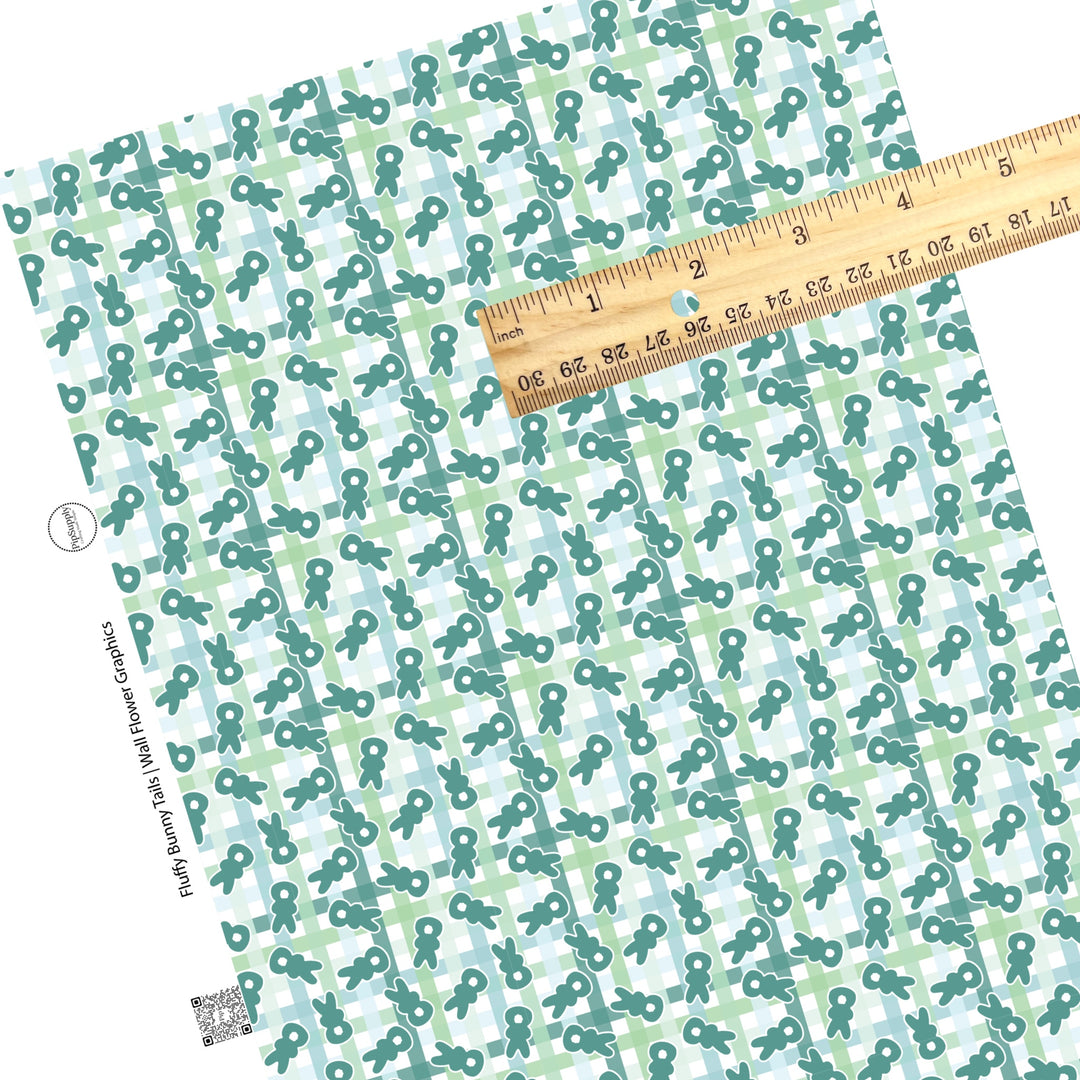 These spring pastel pattern themed faux leather sheets contain the following design elements: blue bunnies on light blue and seafoam green plaid pattern. Our CPSIA compliant faux leather sheets or rolls can be used for all types of crafting projects.