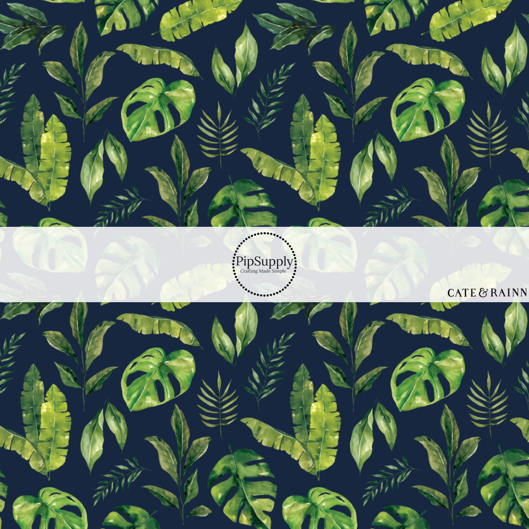 These jungle pattern fabric by the yard features tropical jungle foliage. This fun fabric can be used for all your sewing and crafting needs!