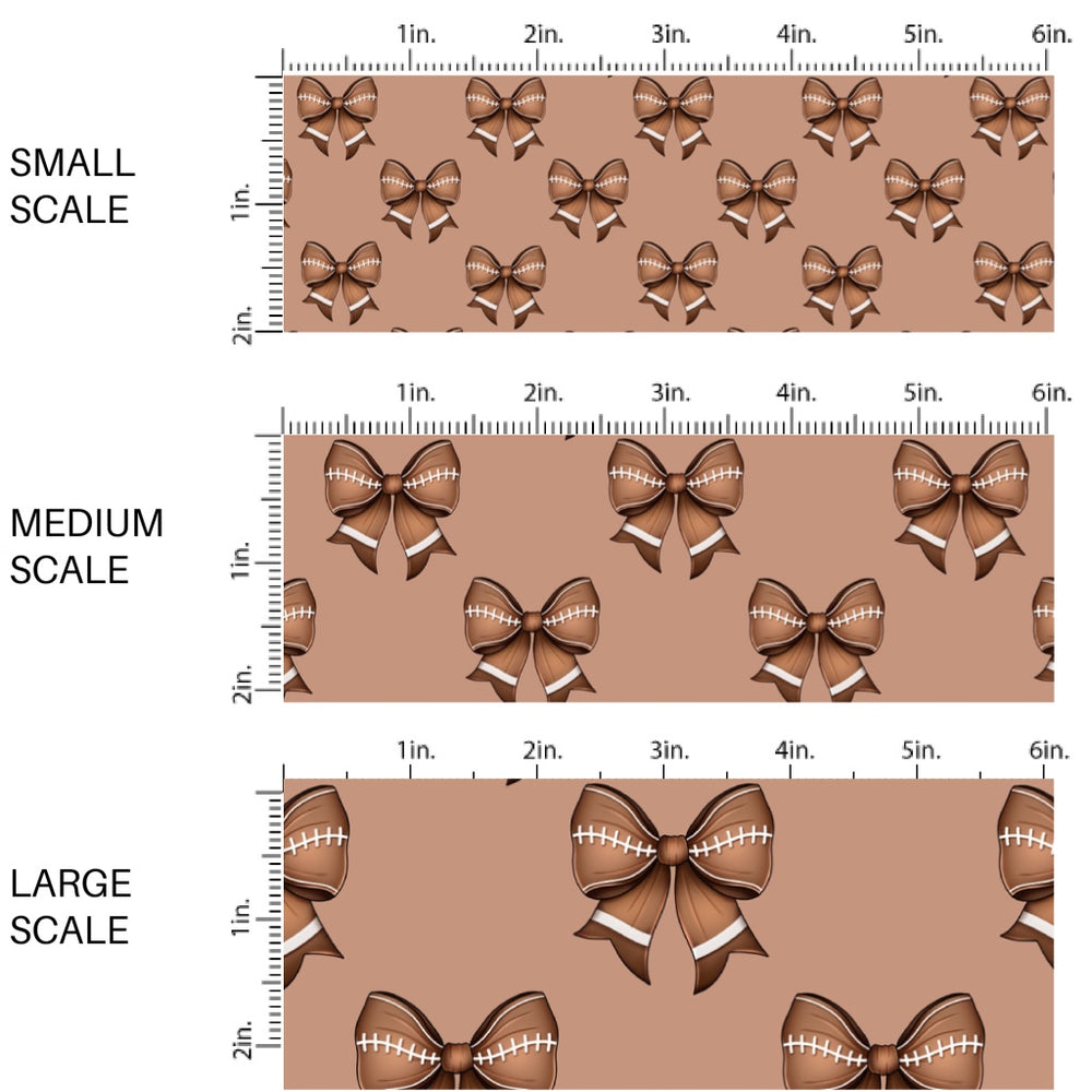 These sports themed fabric by the yard features brown football bows. This fun pattern fabric can be used for all your sewing and crafting needs!