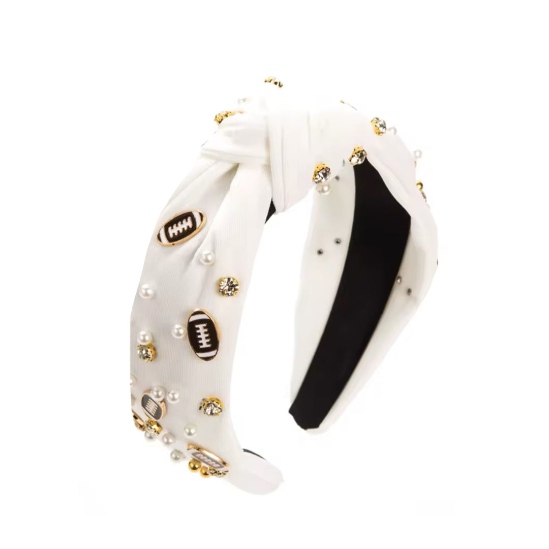 These sports bling and rhinestone embellished headbands are a stylish hair accessory having the look of a knotted headwrap and the on and off ease of a headband. Made with thick high quality fabric these headbands are a perfect simple and fashionable answer to keeping your hair back!