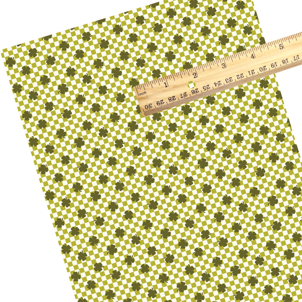 These holiday faux leather sheets contain the following design elements: forest green cloves on green and cream checkers. Our CPSIA compliant faux leather sheets or rolls can be used for all types of crafting projects.