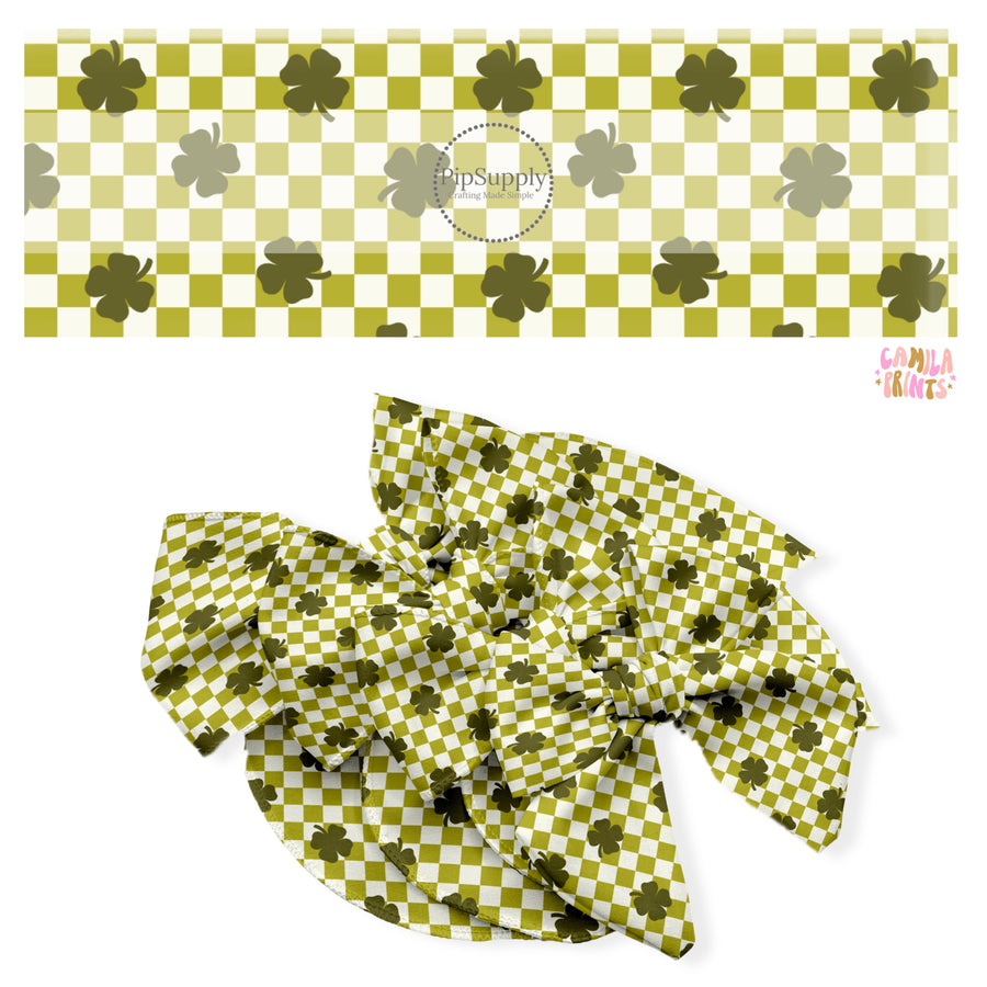 These holiday no sew bow strips can be easily tied and attached to a clip for a finished hair bow. These festive bow strips are great for personal use or to sell. These bow strips feature the following design elements: forest green cloves on green and cream checkers.