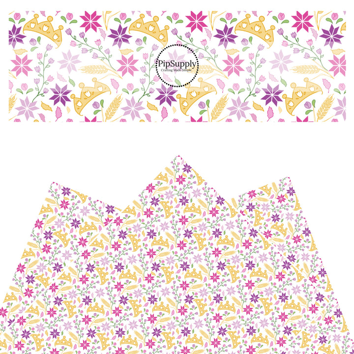 These magical princess themed faux leather sheets contain the following design elements: tiaras and flowers. Our CPSIA compliant faux leather sheets or rolls can be used for all types of crafting projects.