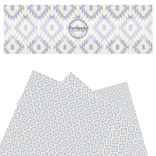 These aztec themed faux leather sheets contain the following design elements: french blue aztec pattern. Our CPSIA compliant faux leather sheets or rolls can be used for all types of crafting projects. The designer of this pattern is Hay Sis Hay. 