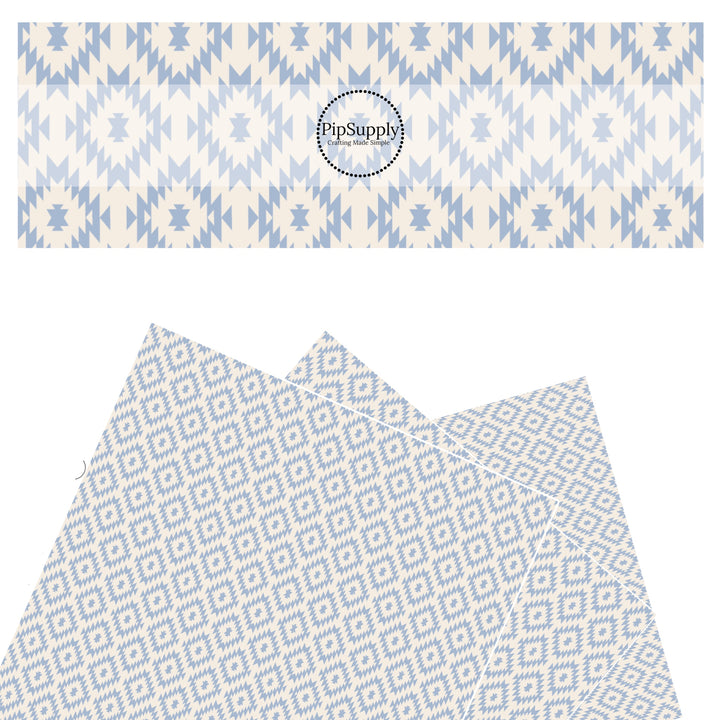 These aztec themed faux leather sheets contain the following design elements: french blue aztec pattern. Our CPSIA compliant faux leather sheets or rolls can be used for all types of crafting projects. The designer of this pattern is Hay Sis Hay. 