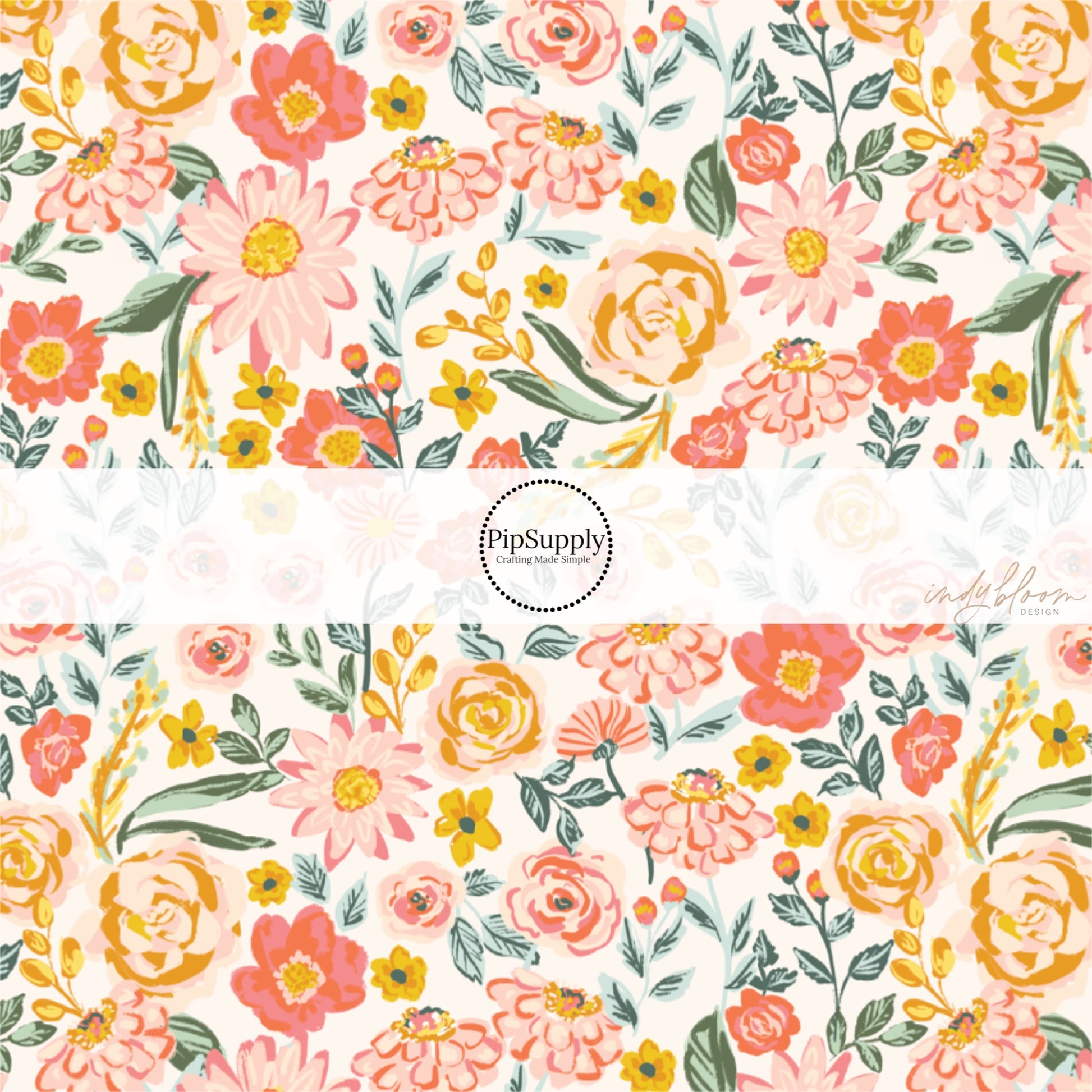 These spring floral pattern themed no sew bow strips can be easily tied and attached to a clip for a finished hair bow. These patterned bow strips are great for personal use or to sell. These bow strips features pink, peach, and orange flowers on cream. 