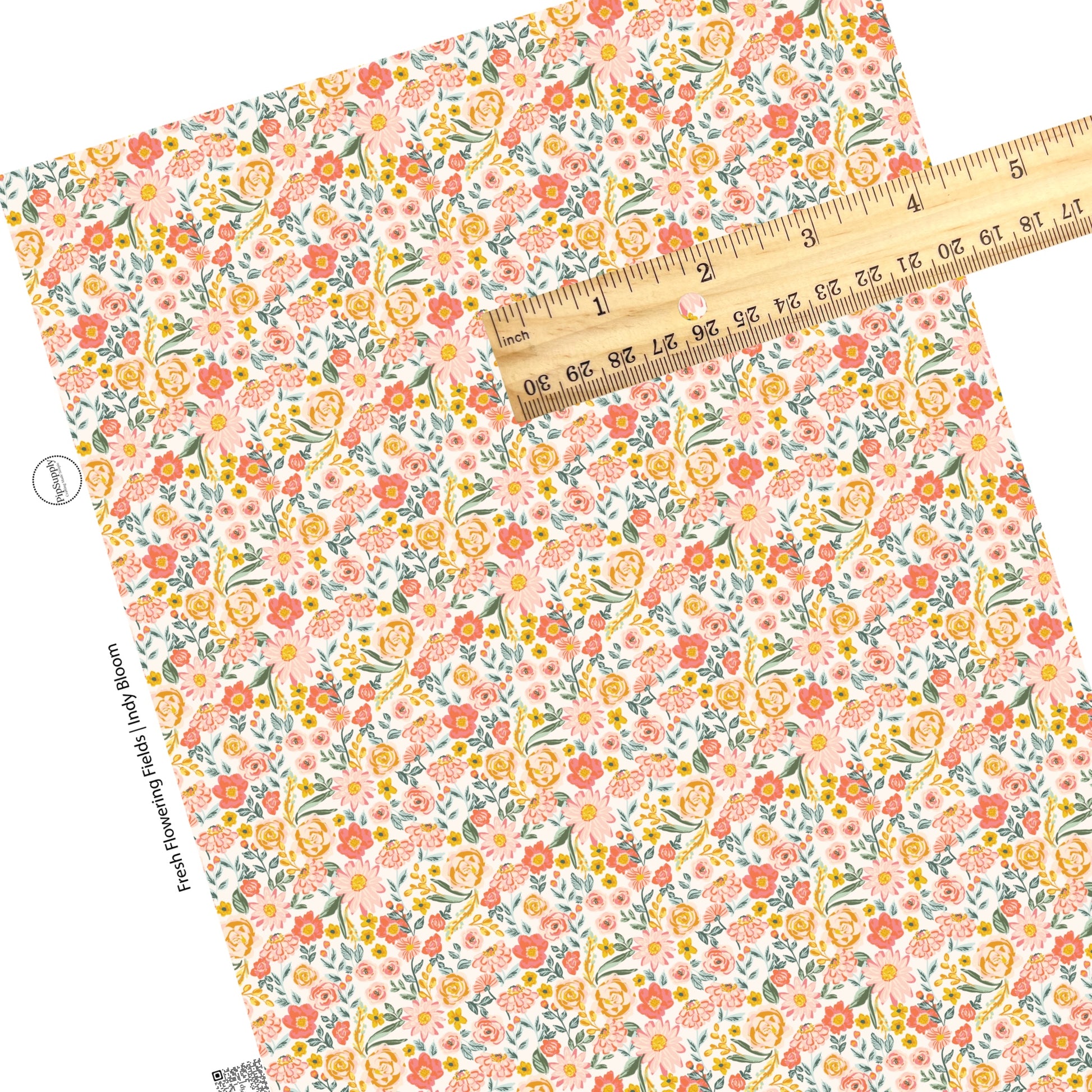 These spring pattern themed faux leather sheets contain the following design elements: pink, peach, and orange flowers on cream. Our CPSIA compliant faux leather sheets or rolls can be used for all types of crafting projects.
