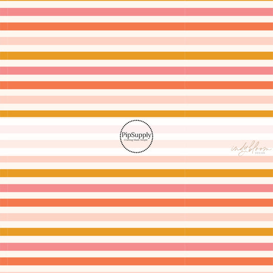Pink and Yellow Easter Stripes on Cream Fabric by the Yard.