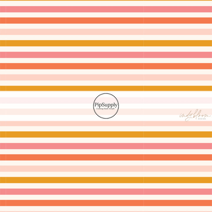 Pink and Yellow Easter Stripes on Cream Fabric by the Yard.