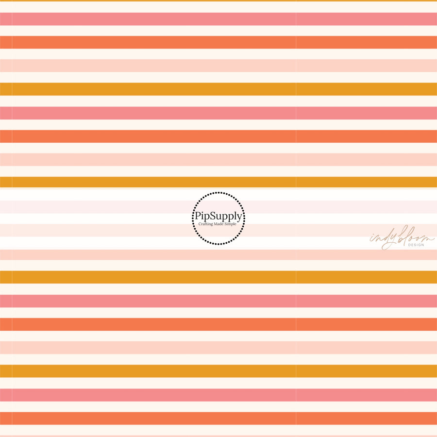 Pink and Yellow Easter Stripes on Cream Fabric by the Yard.