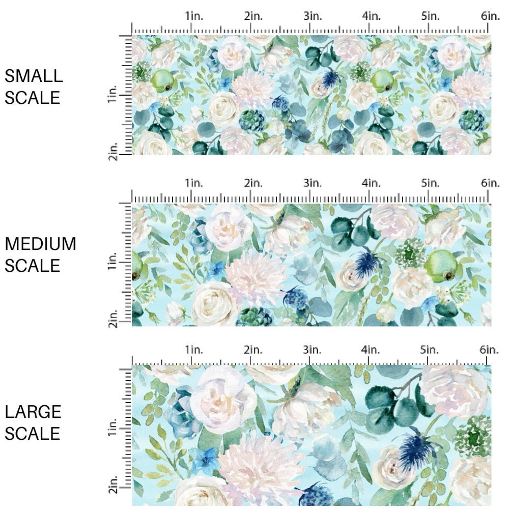 These spring floral fabric by the yard features floral pattern on blue. This fun pattern fabric can be used for all your sewing and crafting needs!