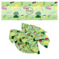 Frog, lily pads, fireflies, crowns, and trumpet on green bow strips