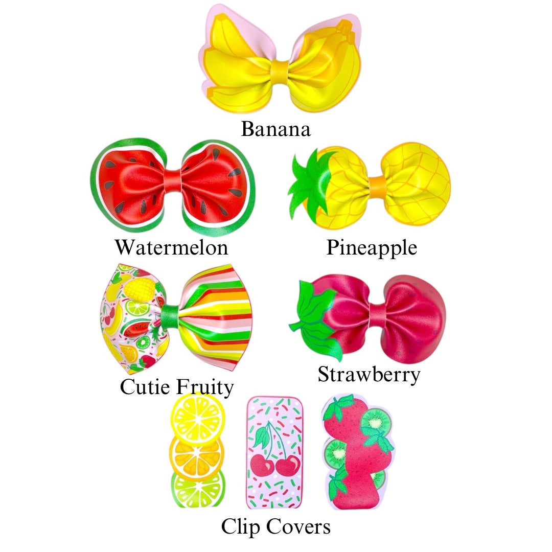 These spring fruit themed faux leather bow cutouts are ready to cut and assemble for many craft projects. These patterned cutouts can be used to make a hair bow, headband, banner, photo props, scrapbook, party or classroom decorations, bulletin board trim or anything creative!