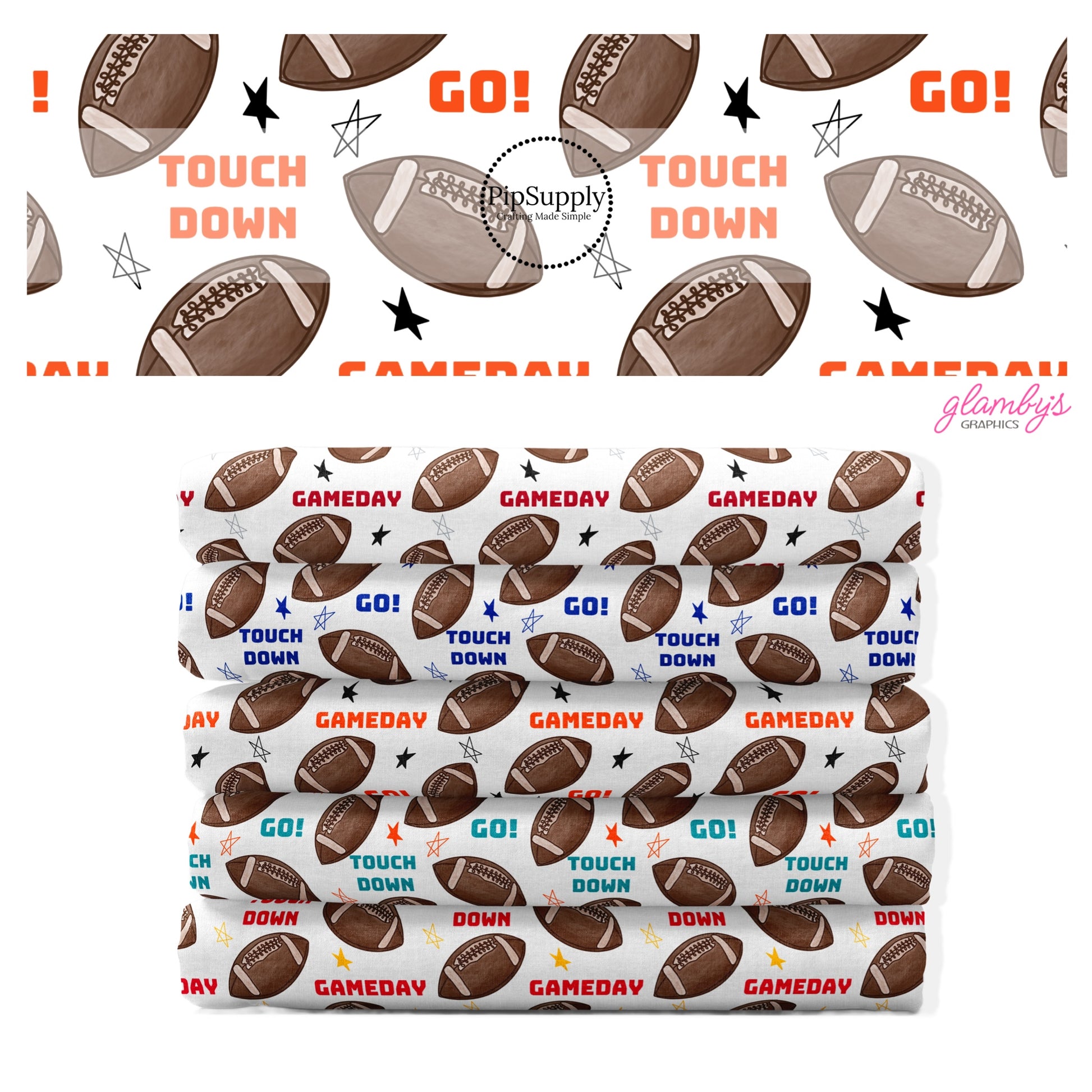 Represent your favorite team this season with this fun, professional football fabric by the yard featuring footballs and stars! Easy to use and perfect for all your sewing and crafting needs.