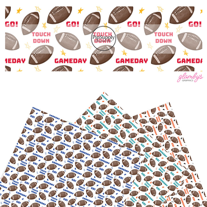 These professional football team colored faux leather sheets contain the following design elements: stars and footballs. Our CPSIA compliant faux leather sheets or rolls can be used for all types of crafting projects. Each color combination is numbered and has a matching star pattern. Show your team spirit with these faux leather sheets.