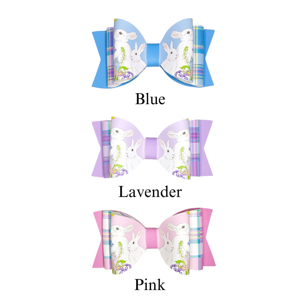 These Easter plaid themed layered faux leather bows with a bunny and flower pattern are ready to cut and assemble for many craft projects. These patterned cutouts can be used to make a hair bow, headband, banner, photo props, scrapbook, party or classroom decorations, bulletin board trim or anything creative! 