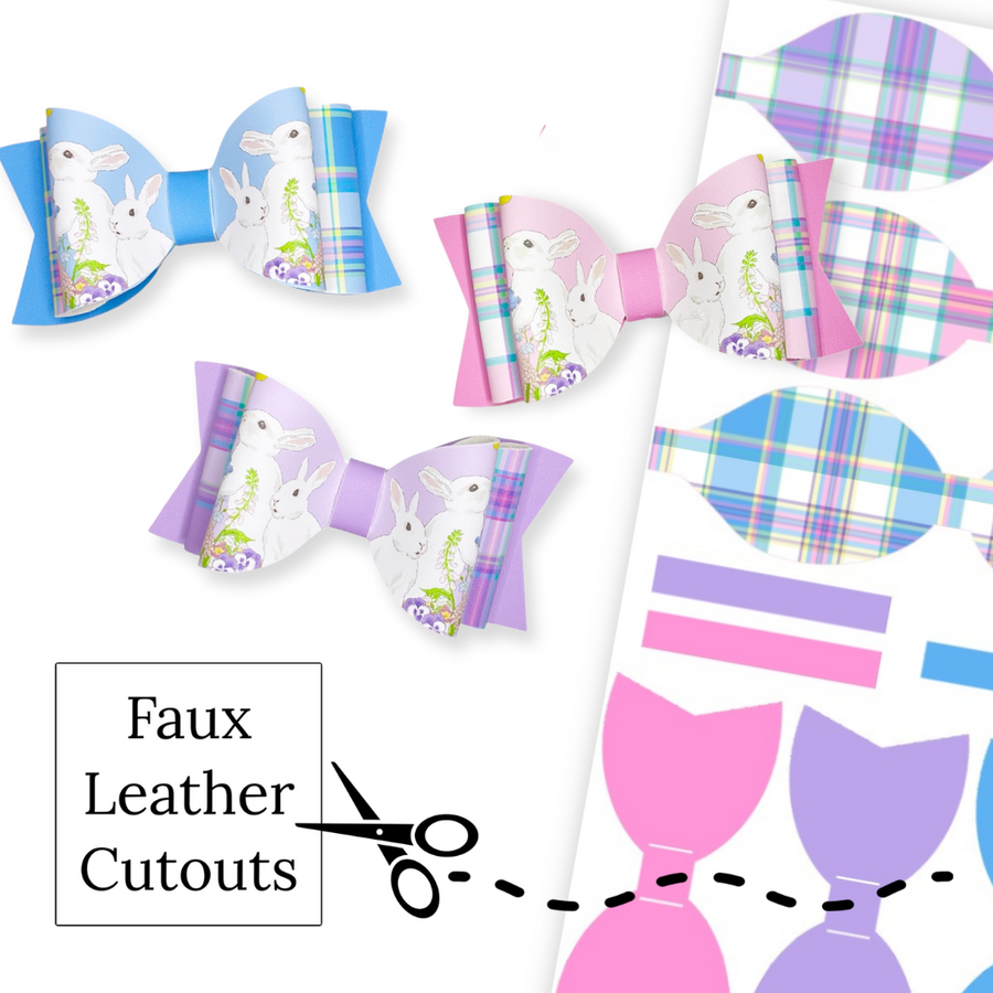 These Easter plaid themed layered faux leather bows with a bunny and flower pattern are ready to cut and assemble for many craft projects. These patterned cutouts can be used to make a hair bow, headband, banner, photo props, scrapbook, party or classroom decorations, bulletin board trim or anything creative! 