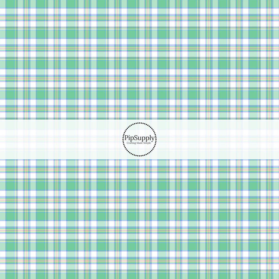 This spring fabric by the yard features green spring tartan pattern. This fun pattern fabric can be used for all your sewing and crafting needs!