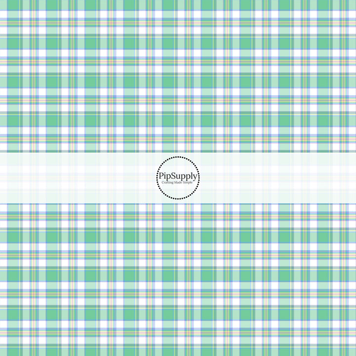 This spring fabric by the yard features green spring tartan pattern. This fun pattern fabric can be used for all your sewing and crafting needs!