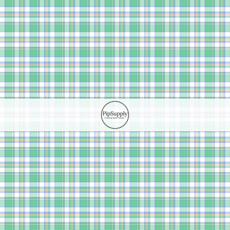 This spring fabric by the yard features green spring tartan pattern. This fun pattern fabric can be used for all your sewing and crafting needs!