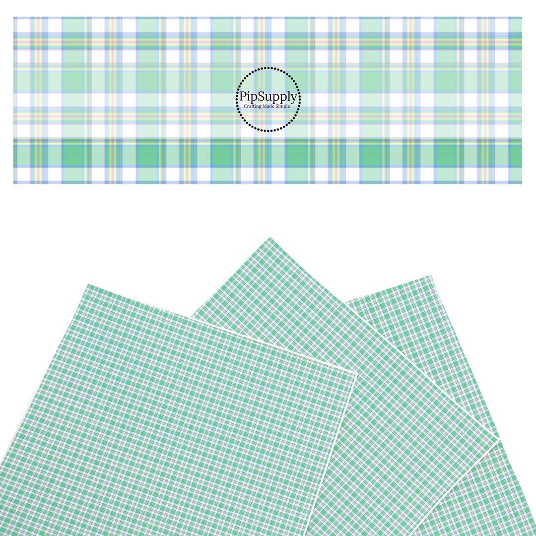 These spring themed faux leather sheets contain the following design elements: green spring tartan pattern. Our CPSIA compliant faux leather sheets or rolls can be used for all types of crafting projects.