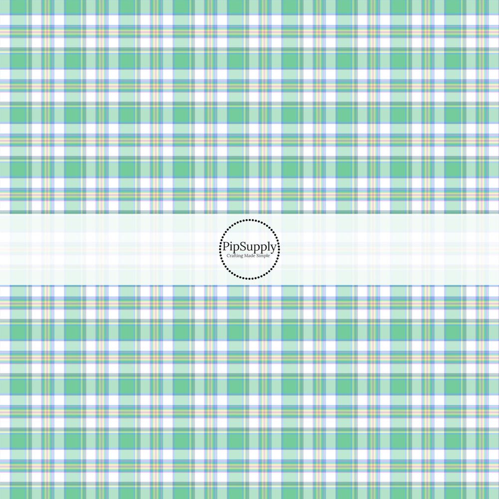 These spring themed no sew bow strips can be easily tied and attached to a clip for a finished hair bow. These festive bow strips are great for personal use or to sell. These bow strips feature the following design elements: green spring tartan pattern.