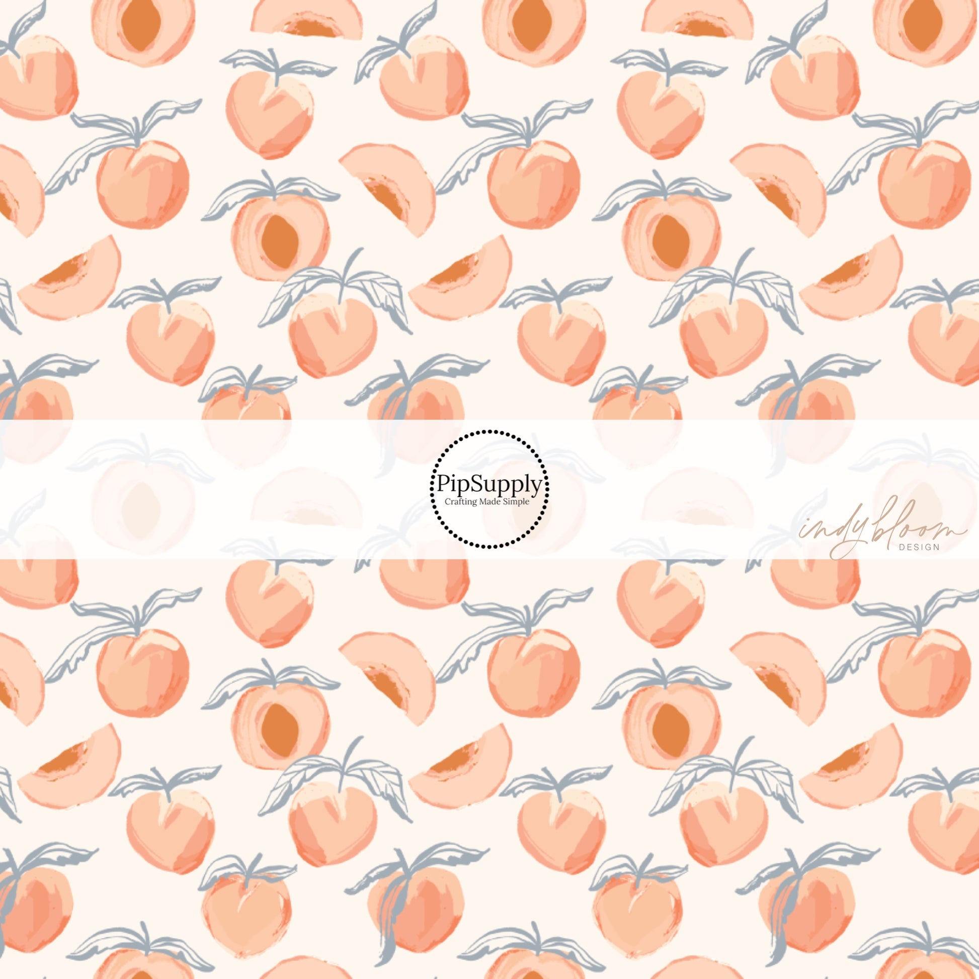 This summer fabric by the yard features peaches on cream. This fun summer themed fabric can be used for all your sewing and crafting needs!