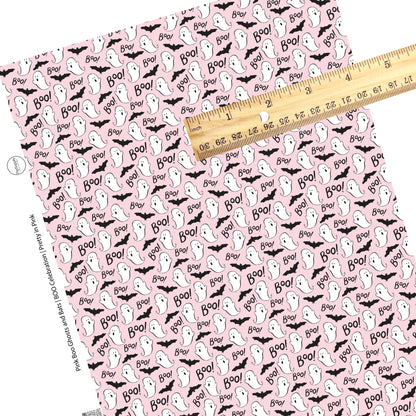 Ghost boo sayings with black bats on pink faux leather sheets