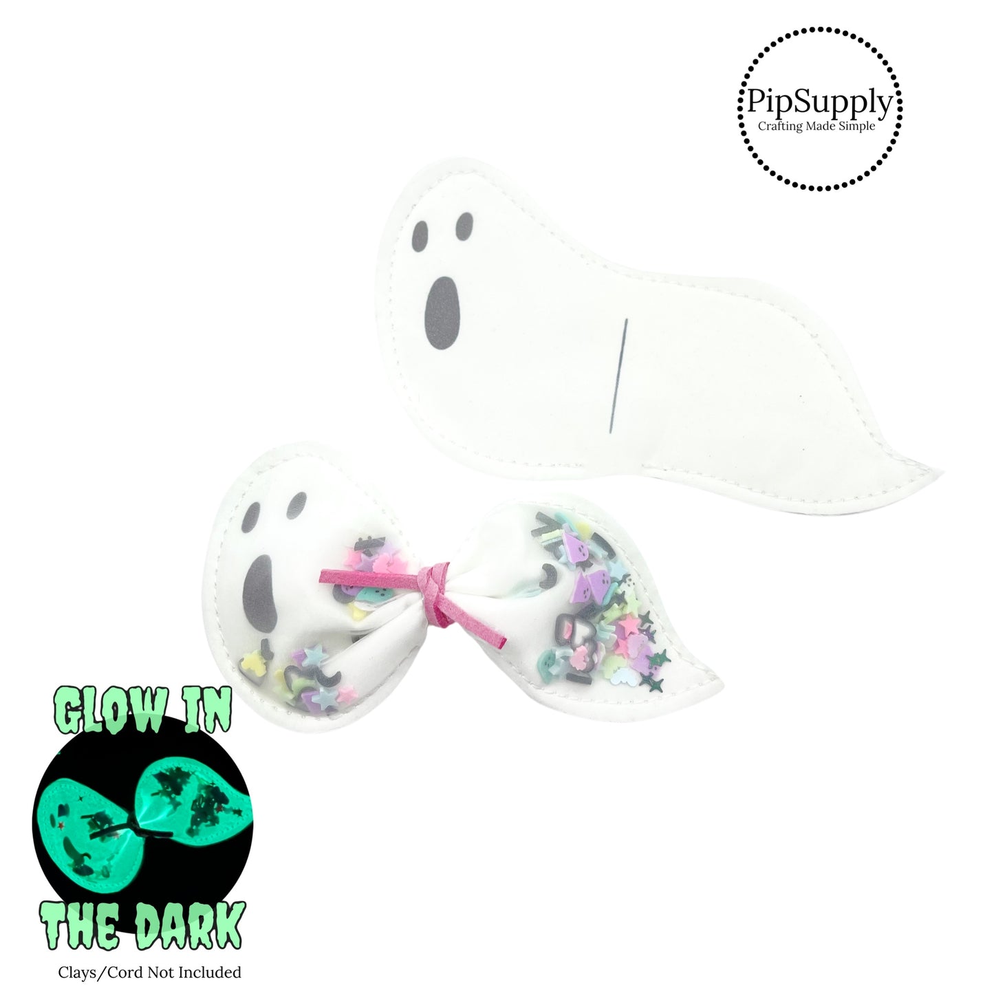 White ghosts glow in the dark shaker pouch