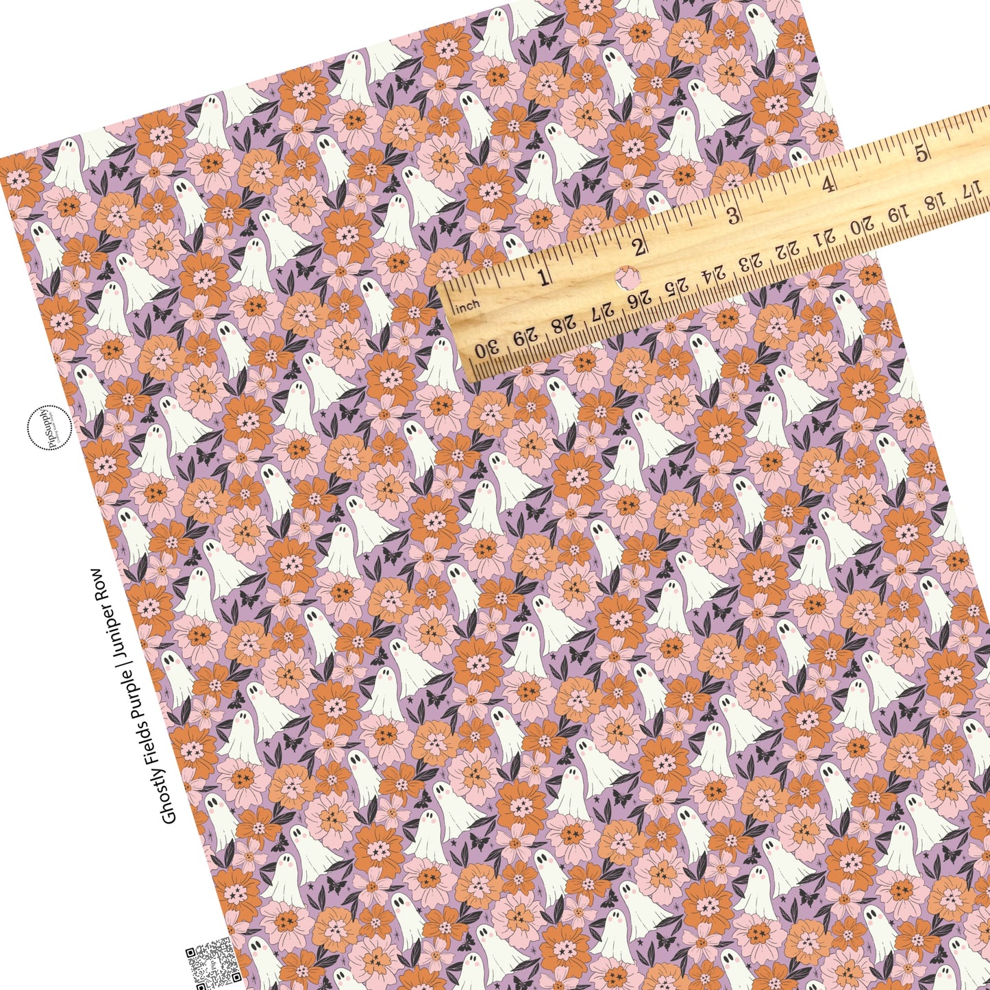 Floral white ghost on purple hair bow strips