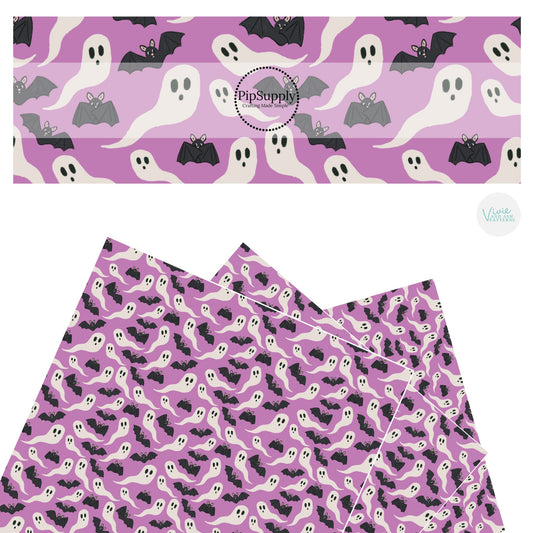 Flying bats and ghosts on purple faux leather sheets