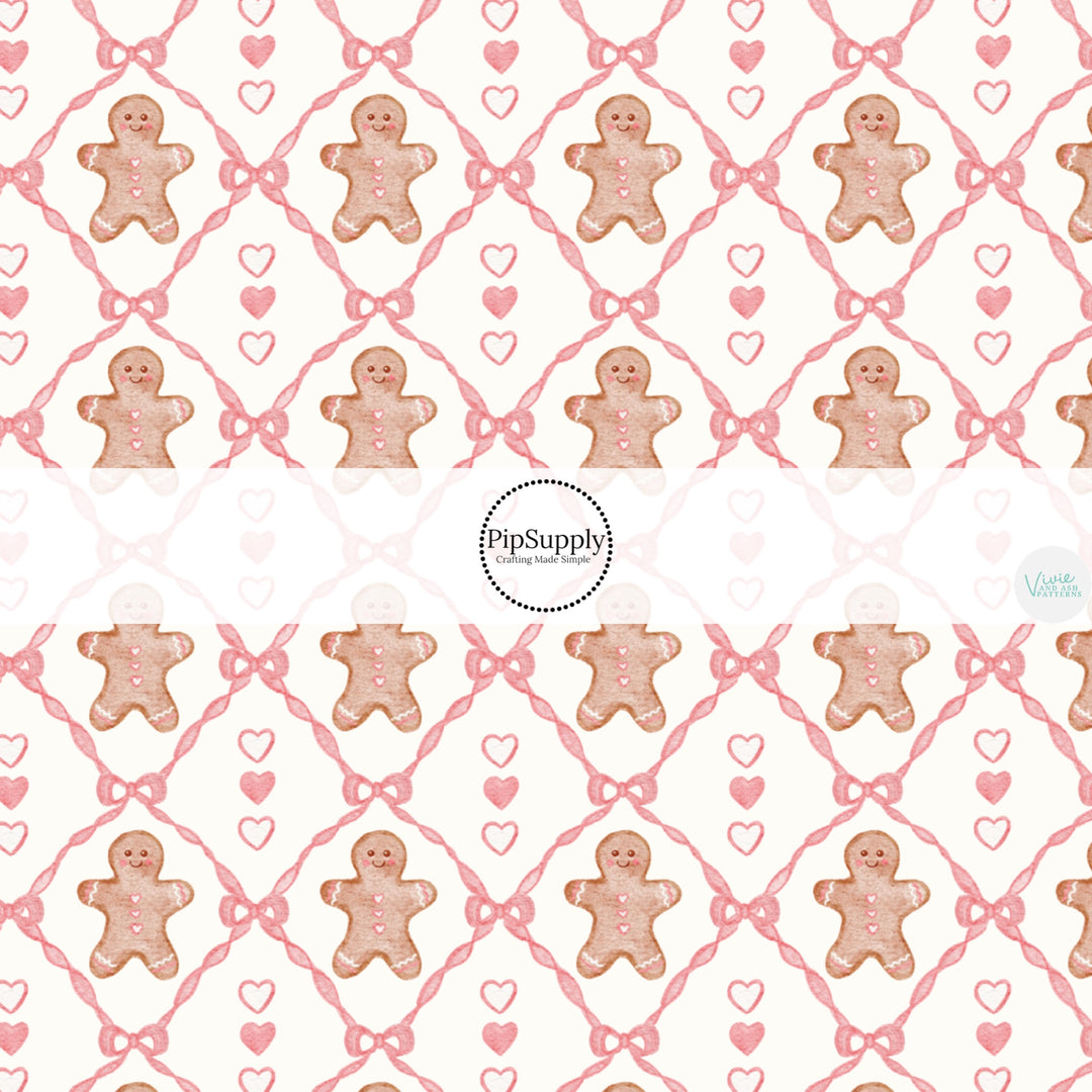 These Christmas themed pattern fabric by the yard features the following design elements: Christmas gingerbread lattice. This fun themed fabric can be used for all your sewing and crafting needs!