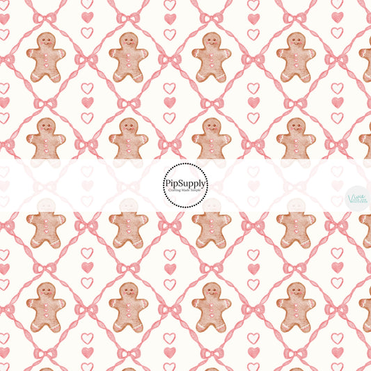 These Christmas themed pattern fabric by the yard features the following design elements: Christmas gingerbread lattice. This fun themed fabric can be used for all your sewing and crafting needs!