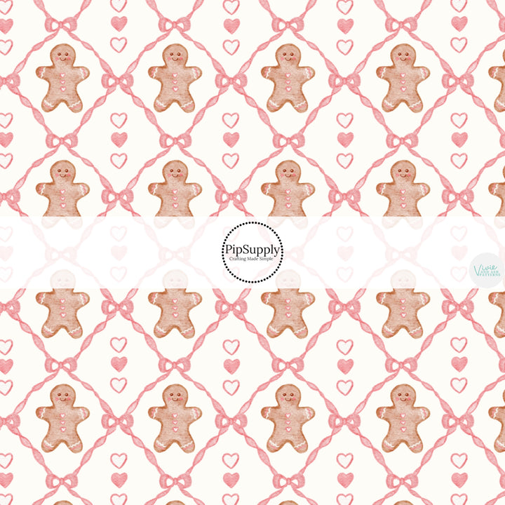 These Christmas themed pattern fabric by the yard features the following design elements: Christmas gingerbread lattice. This fun themed fabric can be used for all your sewing and crafting needs!