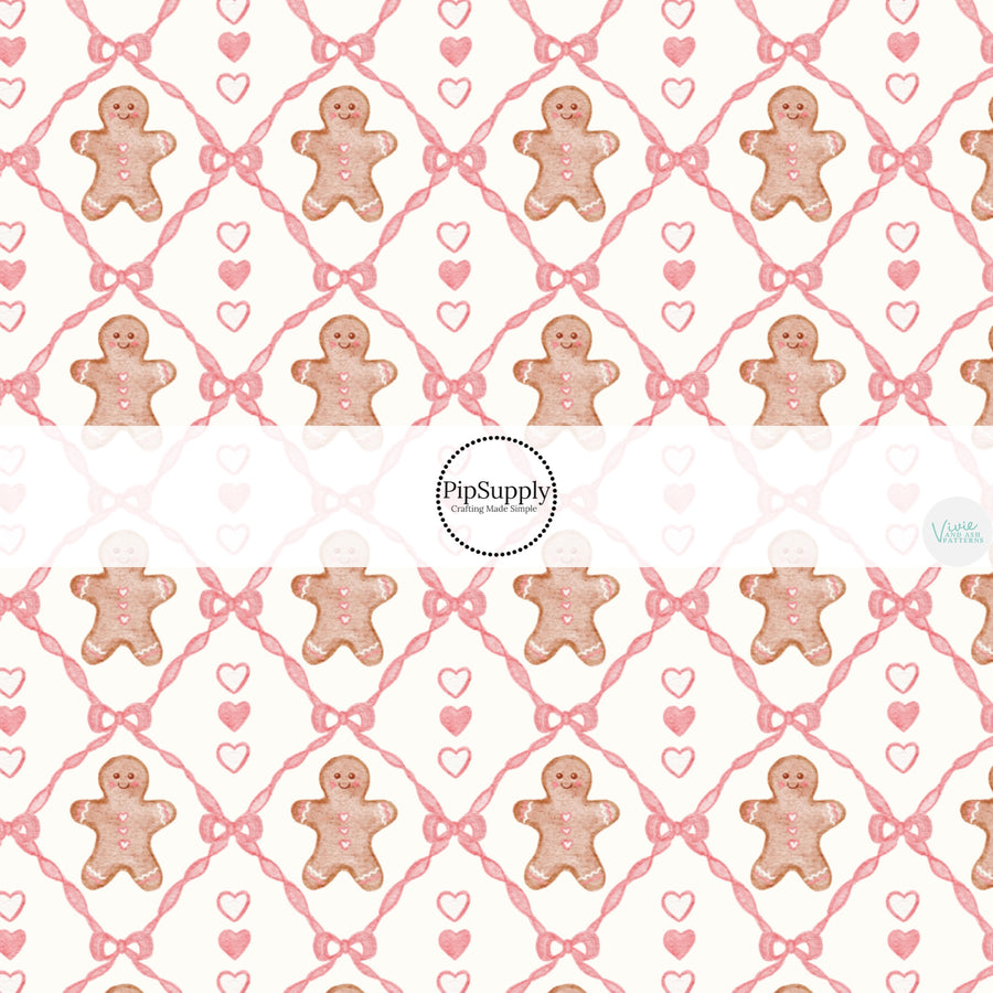 These Christmas themed pattern fabric by the yard features the following design elements: Christmas gingerbread lattice. This fun themed fabric can be used for all your sewing and crafting needs!