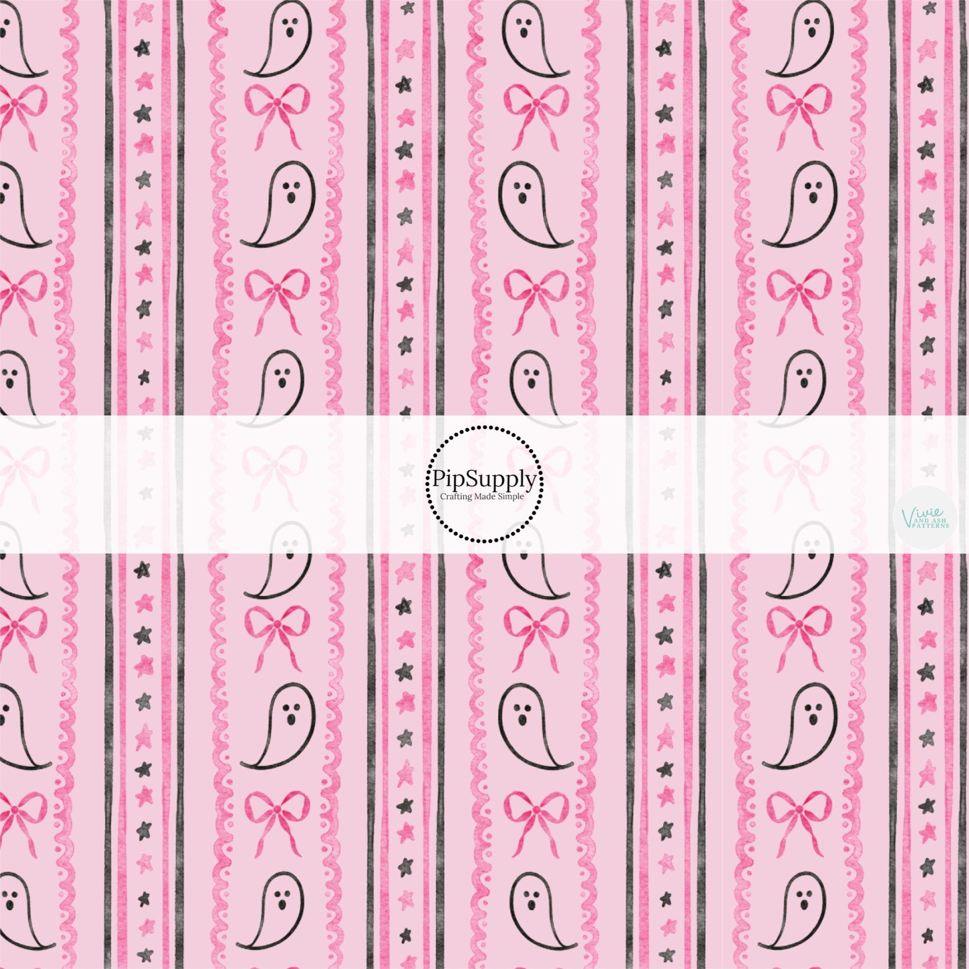 These Halloween themed pattern fabric by the yard features the following design elements: Halloween themed stripes on pink. This fun spooky themed fabric can be used for all your sewing and crafting needs!