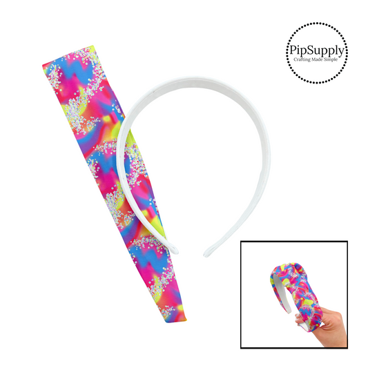Blue, yellow, and pink swirl with shimmer dots knotted headband kit