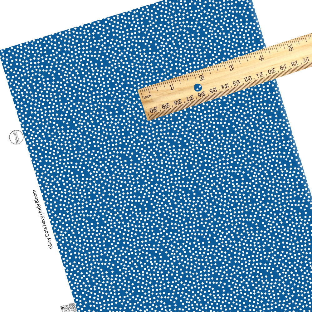 These 4th of July faux leather sheets contain the following design elements: patriotic white dots on blue. Our CPSIA compliant faux leather sheets or rolls can be used for all types of crafting projects.