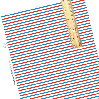 These 4th of July faux leather sheets contain the following design elements: patriotic blue and red stripes on white. Our CPSIA compliant faux leather sheets or rolls can be used for all types of crafting projects.