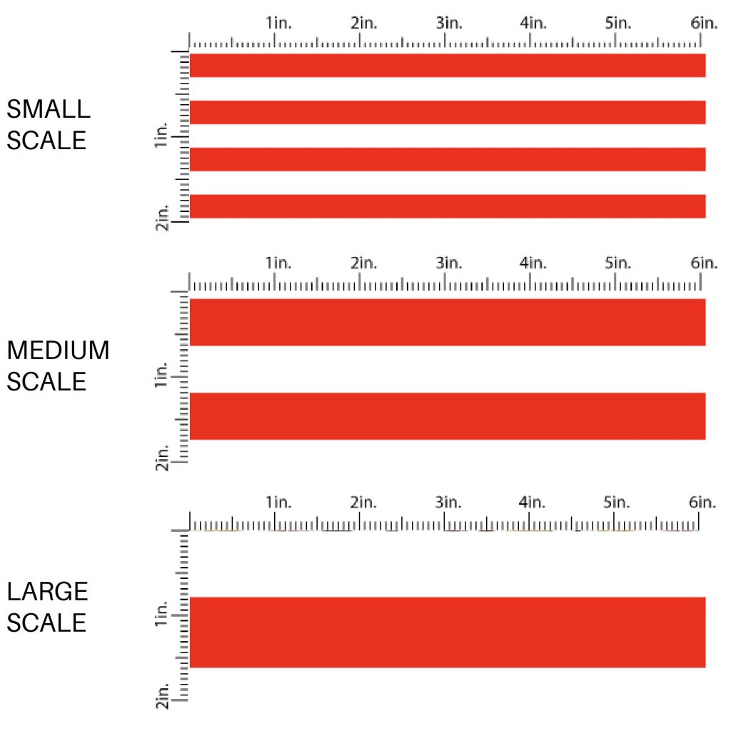 This scale chart of small scale, medium scale, and large scale of this 4th of July fabric by the yard features patriotic white and red stripes. This fun patriotic themed fabric can be used for all your sewing and crafting needs!