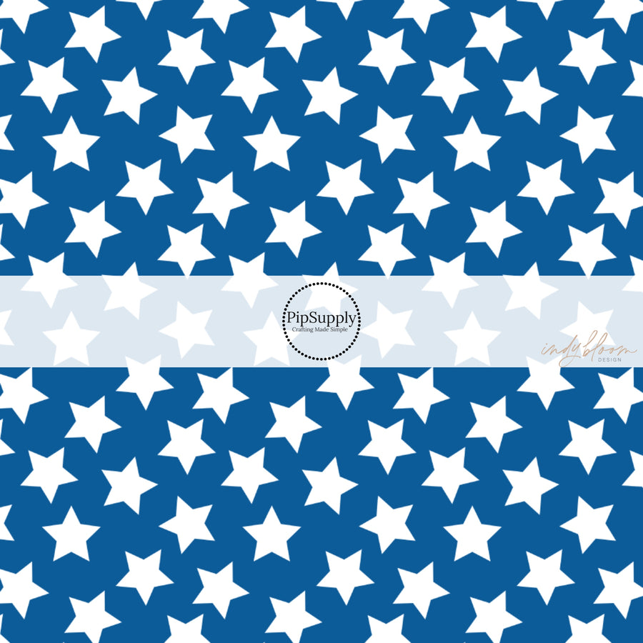 This 4th of July fabric by the yard features patriotic white stars on blue. This fun patriotic themed fabric can be used for all your sewing and crafting needs!