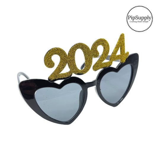 Gold glitter 2024 on black heart sunglasses